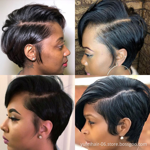 Non Lace Machine Made Short Pixie Straight Human Hair Wig Color 1B For Africian American 100% Pixie Short Wigs For Black Women